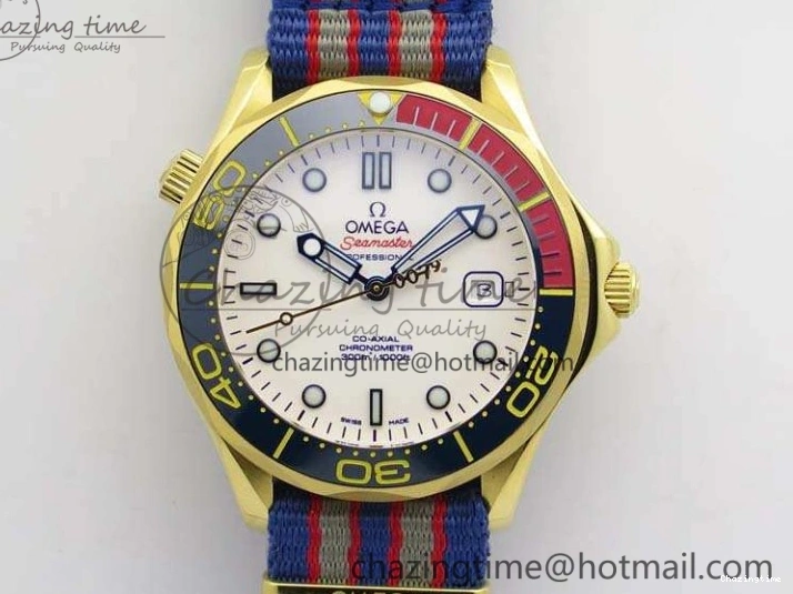 0327 Modern Seamaster 300M 007 YG URF 1:1 Best Edition White Dial Ceramic Bezel On Nylon Strap A 8115